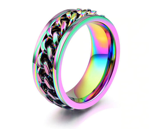 Bague tournante en titane arc-en-ciel