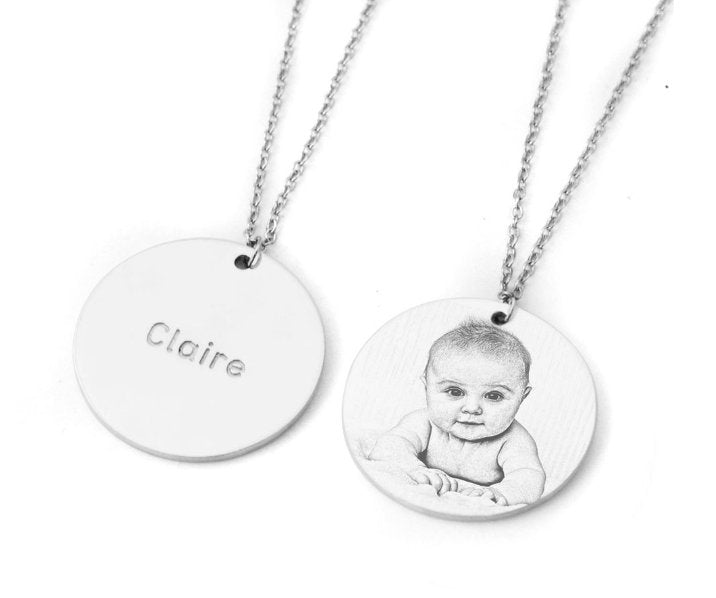 Custom Engraved Silver Heart Photo Pendant