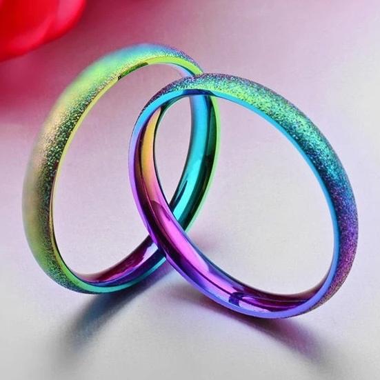 Bague fine en titane arc-en-ciel sablé