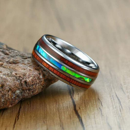 Abalone Shell & Koa Wood Tungsten Men's Wedding Ring