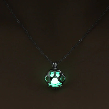 Glow In The Dark Paw Print Pet Memorial Necklace