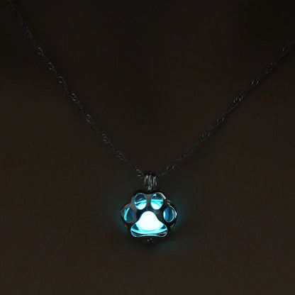 Glow In The Dark Paw Print Pet Memorial Necklace