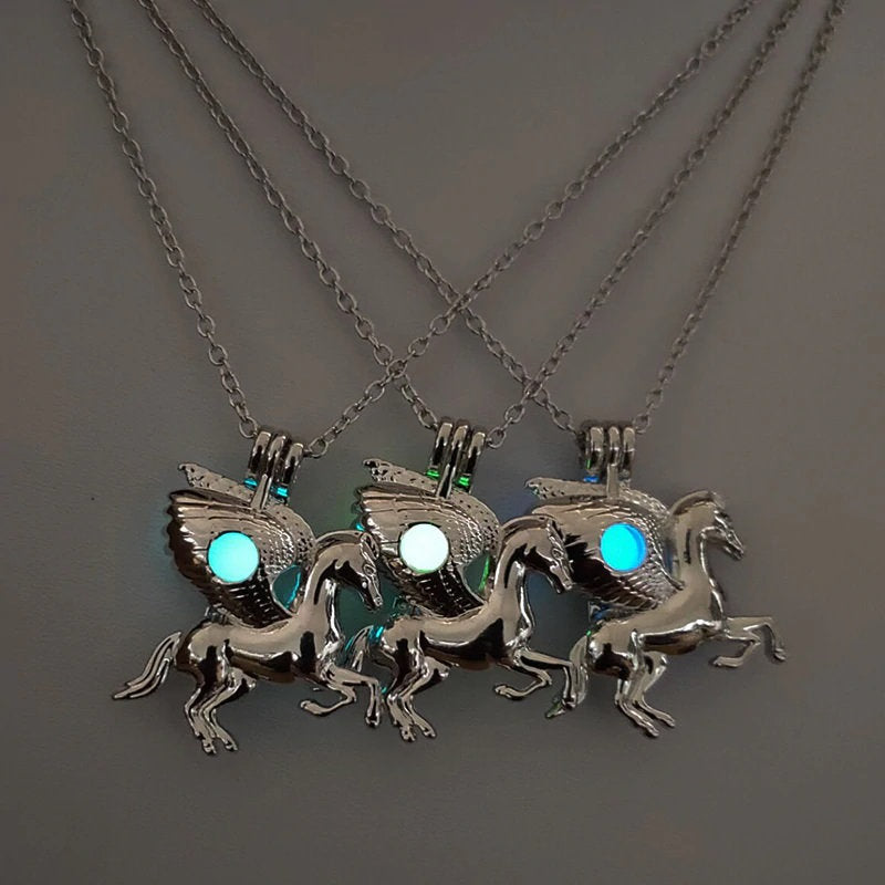 Glow In The Dark Silver Pegasus Necklace