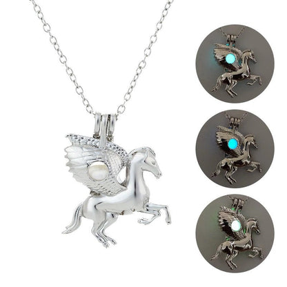 Glow In The Dark Silver Pegasus Necklace