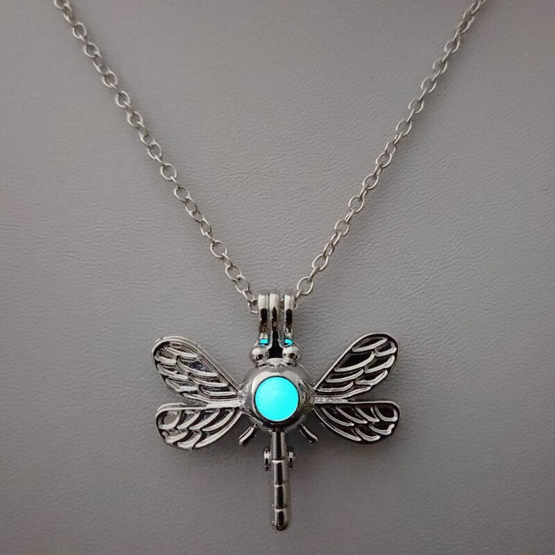 Glow In The Dark Silver Dragonfly Necklace