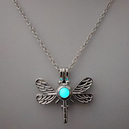 Glow In The Dark Silver Dragonfly Necklace