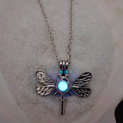 Glow In The Dark Silver Dragonfly Necklace