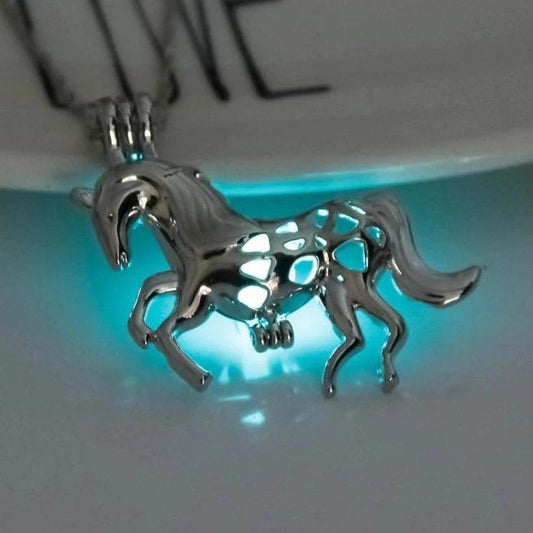 Glow In The Dark Silver Horse Necklace