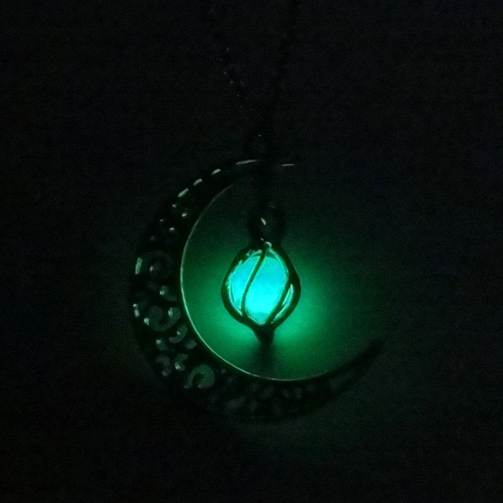 Glow In The Dark Silver Moon Necklace