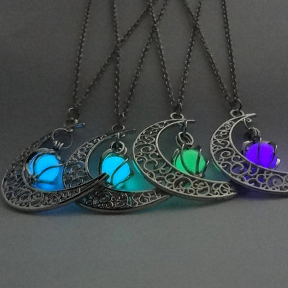 Glow In The Dark Silver Moon Necklace