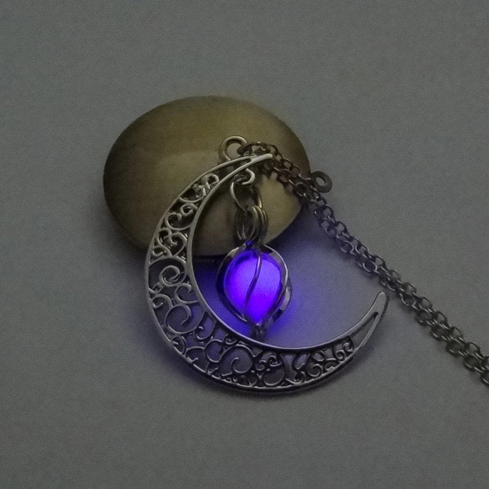 Glow In The Dark Silver Moon Necklace