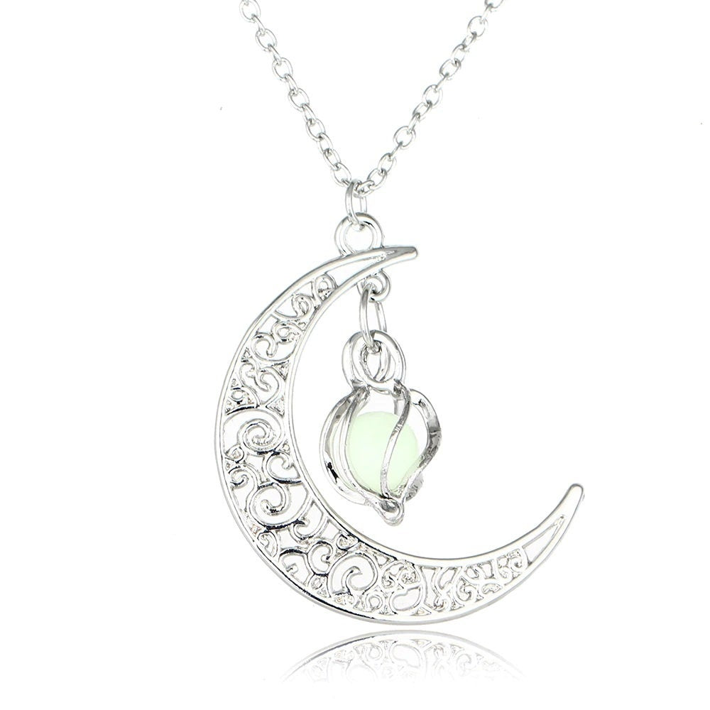 Glow In The Dark Silver Moon Necklace