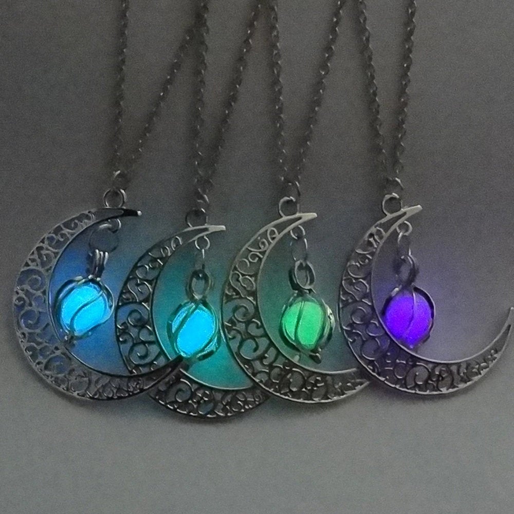 Glow In The Dark Silver Moon Necklace