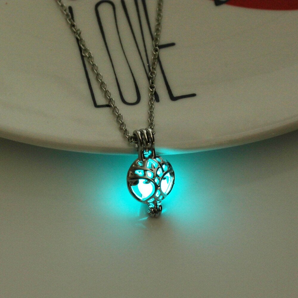 Glow In The Dark Silver Tree of Life Necklace