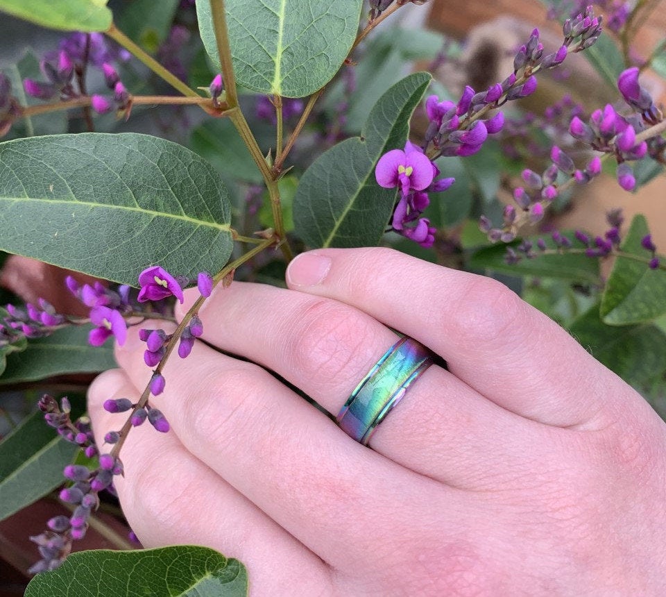 Bague arc-en-ciel holographique à changement de couleur