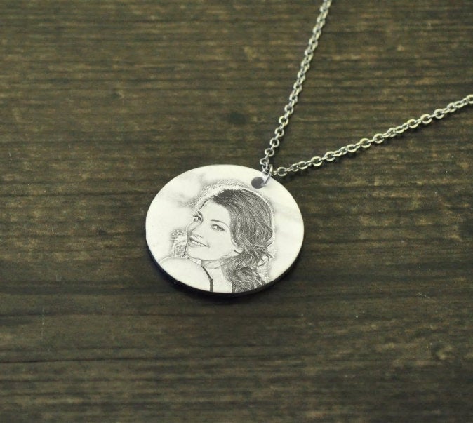 Custom Engraved Silver Heart Photo Pendant