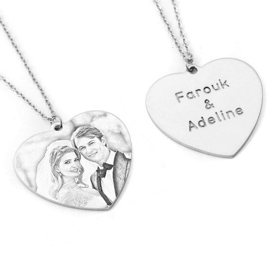 Pendentif photo coeur en argent gravé sur mesure