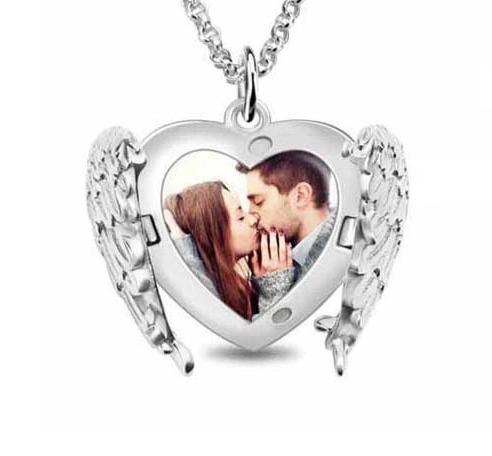 Médaillon photo personnalisé aile d'ange en argent sterling 925