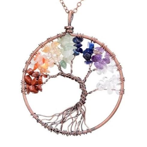 Collier en cristal de chakra arbre de vie arc-en-ciel