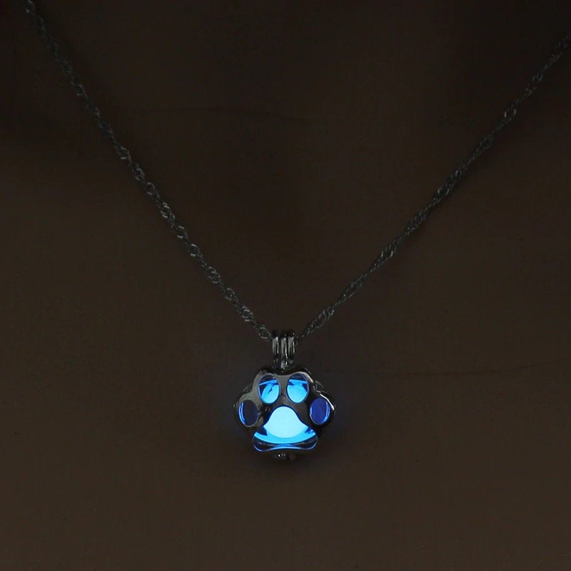 Glow In The Dark Paw Print Pet Memorial Necklace