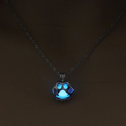 Glow In The Dark Paw Print Pet Memorial Necklace