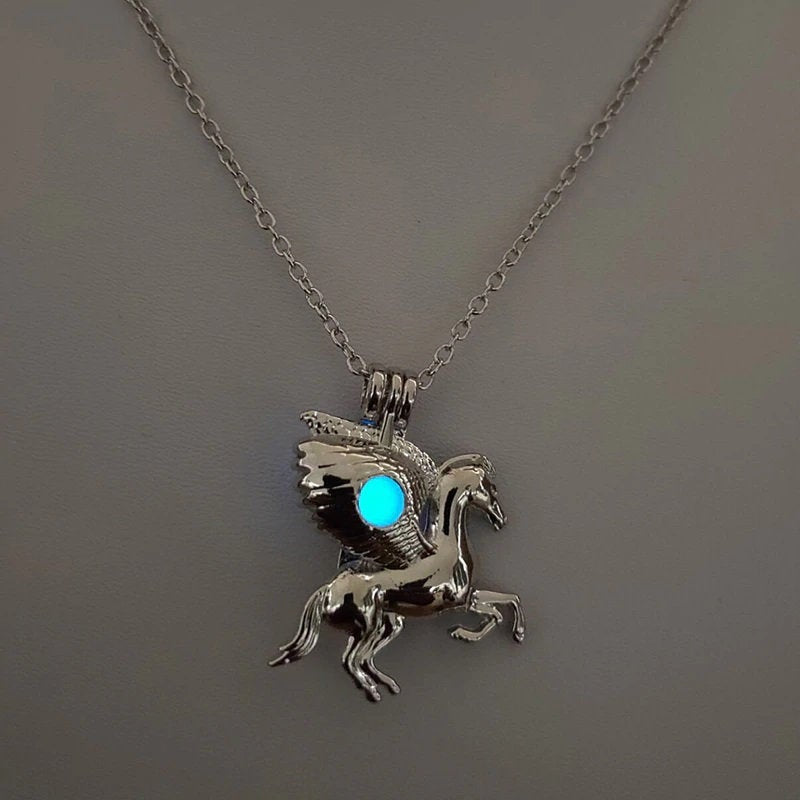 Glow In The Dark Silver Pegasus Necklace