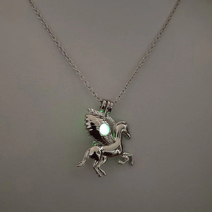 Glow In The Dark Silver Pegasus Necklace