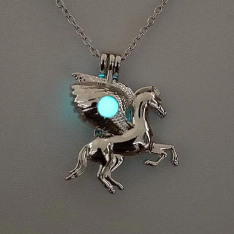 Glow In The Dark Silver Pegasus Necklace