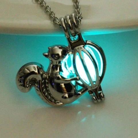 Glow In The Dark Silver Squirrel Necklace