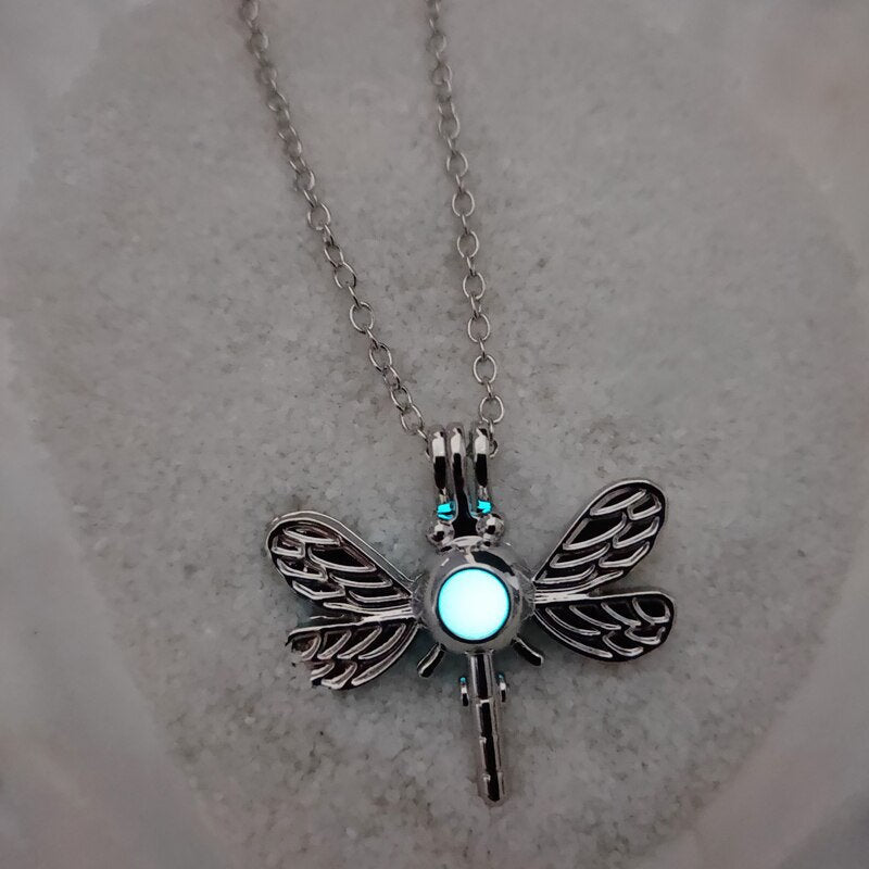 Glow In The Dark Silver Dragonfly Necklace