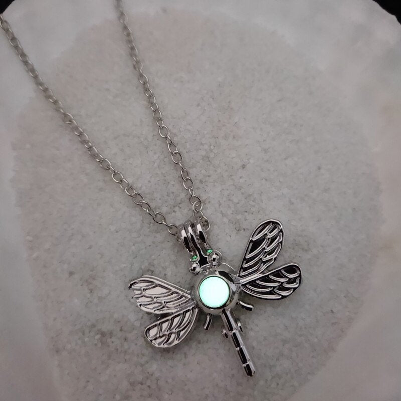 Glow In The Dark Silver Dragonfly Necklace