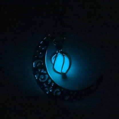 Glow In The Dark Silver Moon Necklace