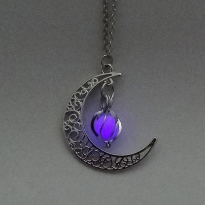 Glow In The Dark Silver Moon Necklace