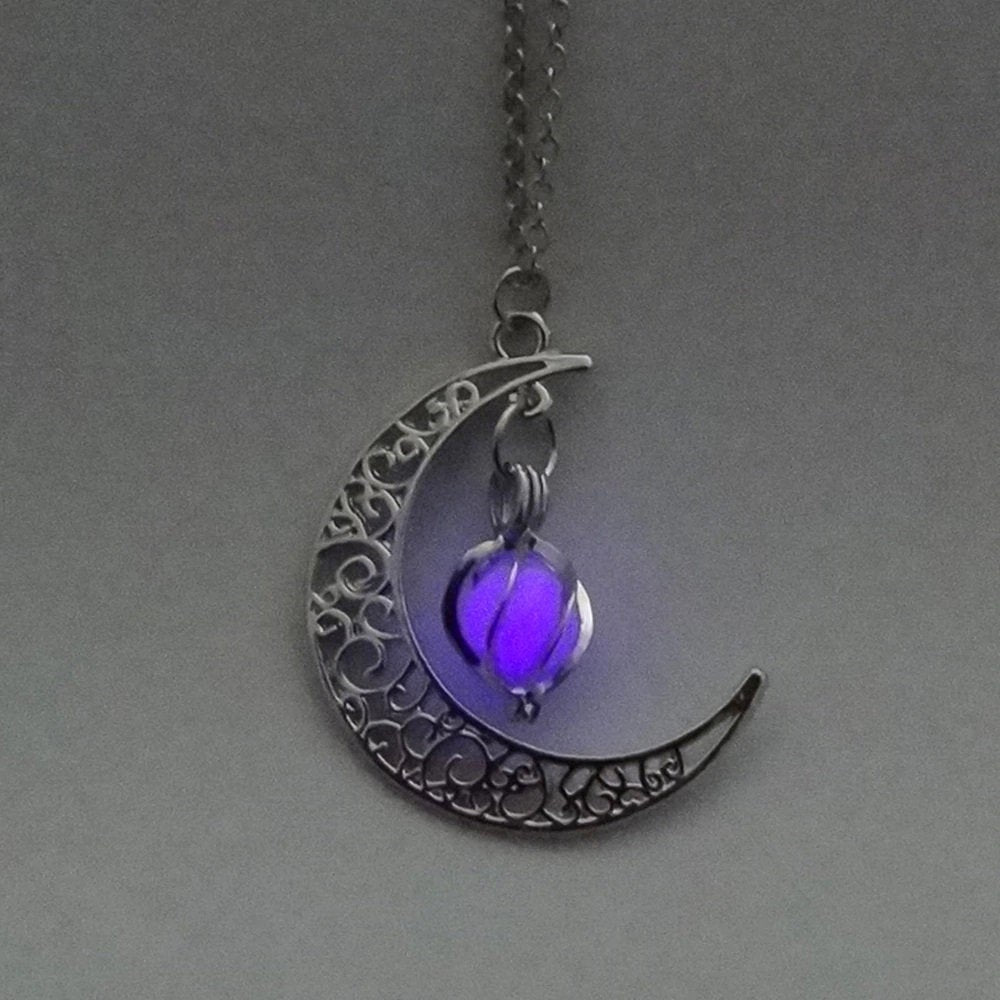 Glow In The Dark Silver Moon Necklace - The Wistful Woods