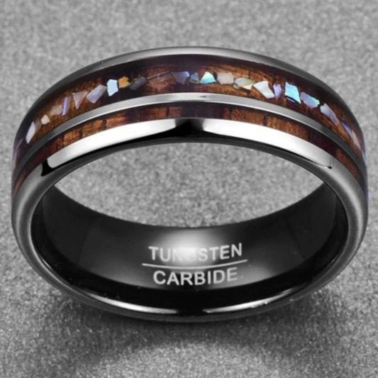 Timber Wedding Band with Crushed Abalone Shell