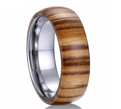 Bague en tungstène pour hommes en bois véritable