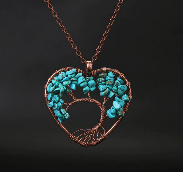 Collier arbre de vie avec pierres précieuses arc-en-ciel