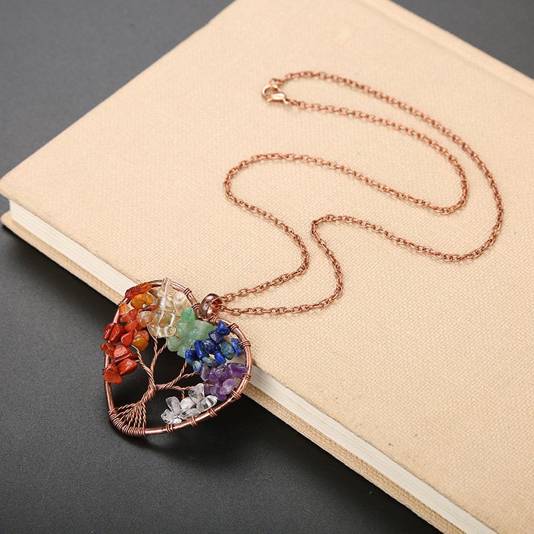 Collier arbre de vie chakra arc-en-ciel