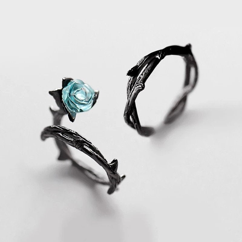 Thorny Rose Ring Set 925 Sterling Silver