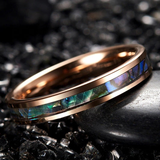 Thin Wedding Ring in Rose Gold with Abalone Shell