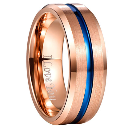 Blue Stripe Ring in Rose Gold Tungsten