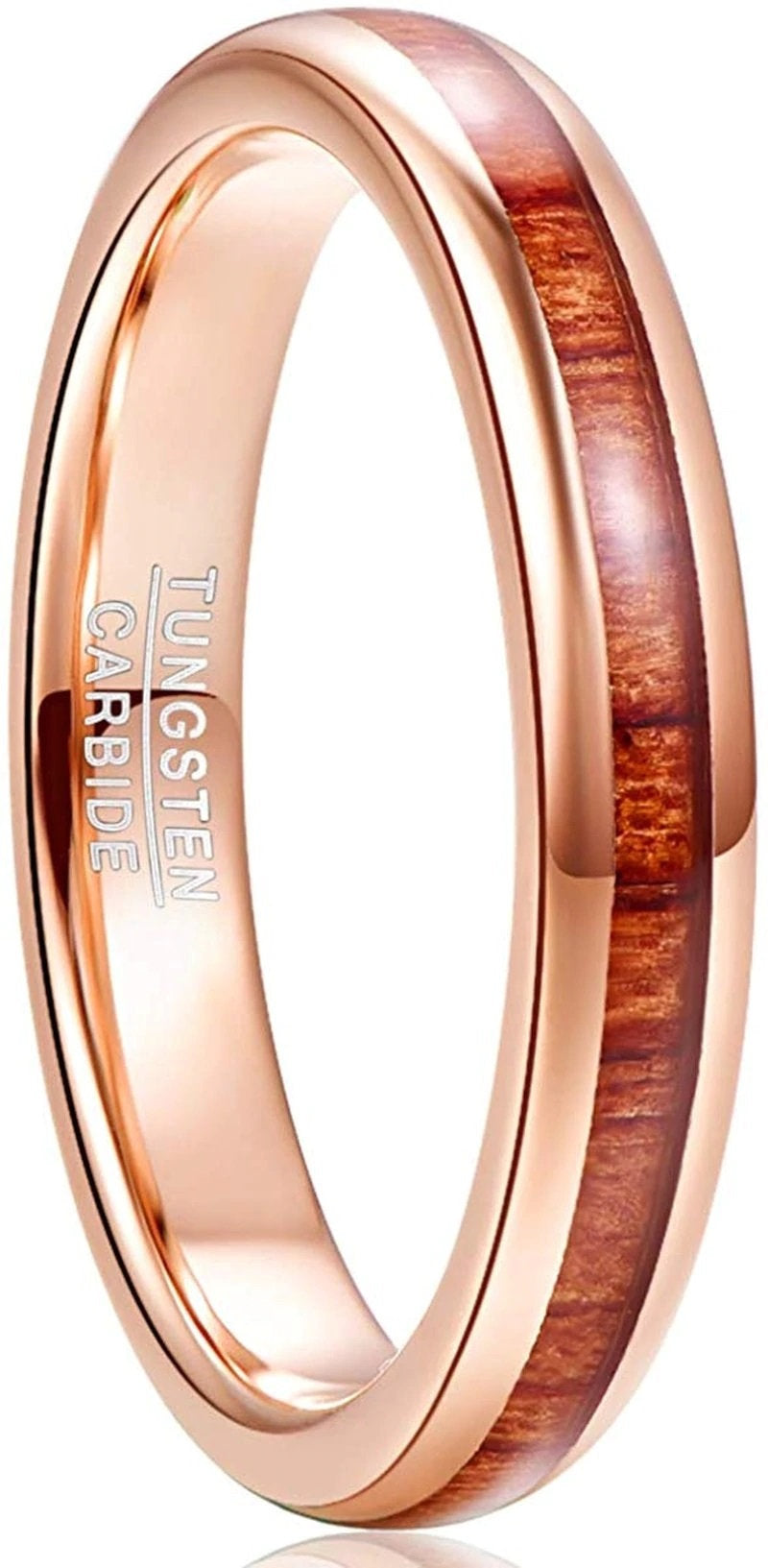 Dainty Rose Gold Wedding Ring for Women with Natural Wood Inlay