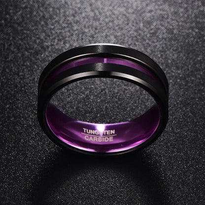 Bague en tungstène à rayures violettes métallisées pour hommes