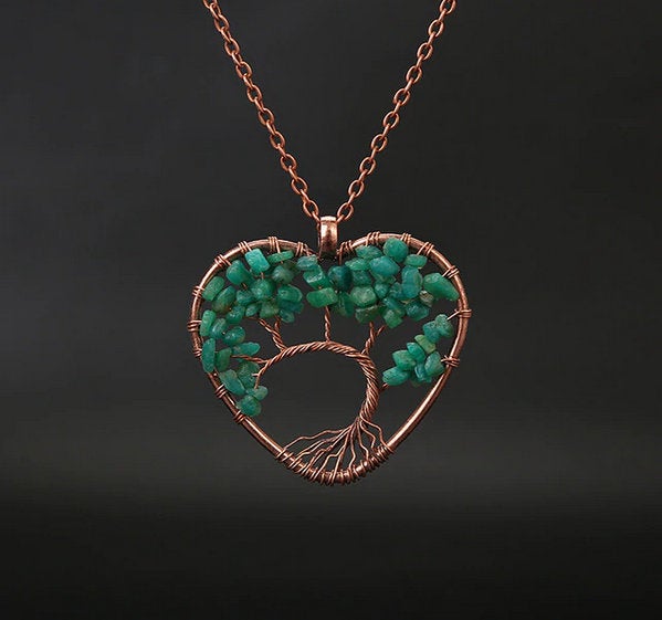 Collier arbre de vie avec pierres précieuses arc-en-ciel