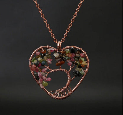 Collier arbre de vie avec pierres précieuses arc-en-ciel