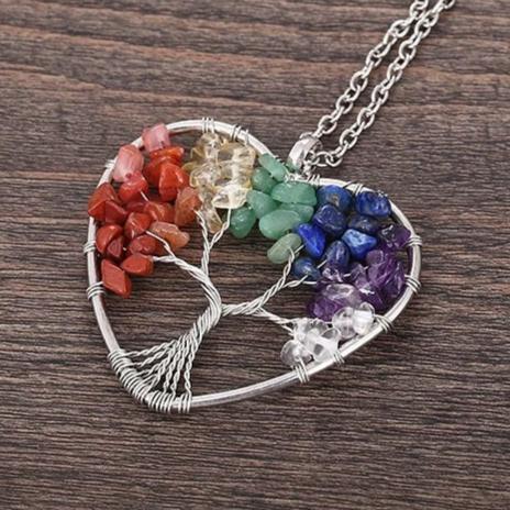 Collier arbre de vie chakra arc-en-ciel