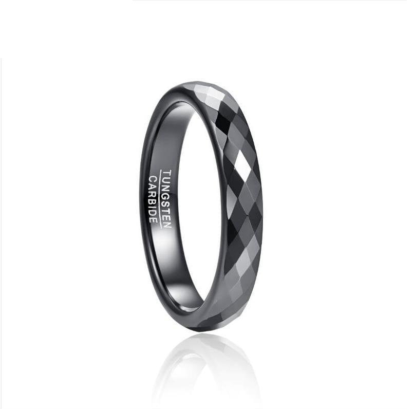 Gothic Black Wedding Ring for Women with Facets