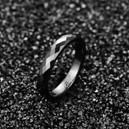 Gothic Black Wedding Ring for Women with Facets