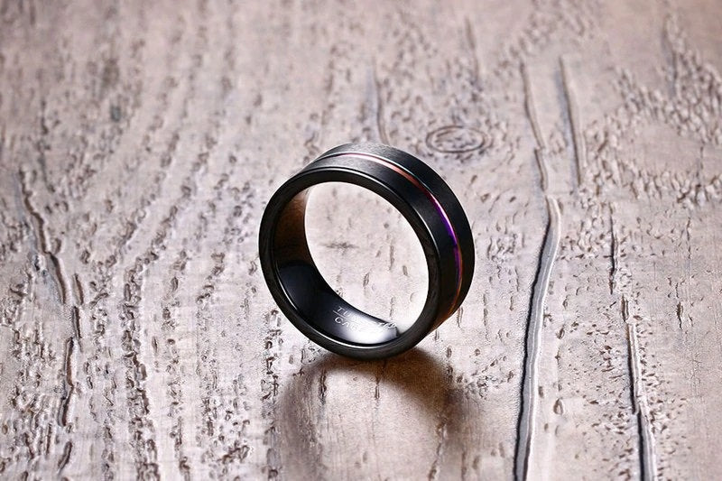 Bague de mariage arc-en-ciel en tungstène pour hommes