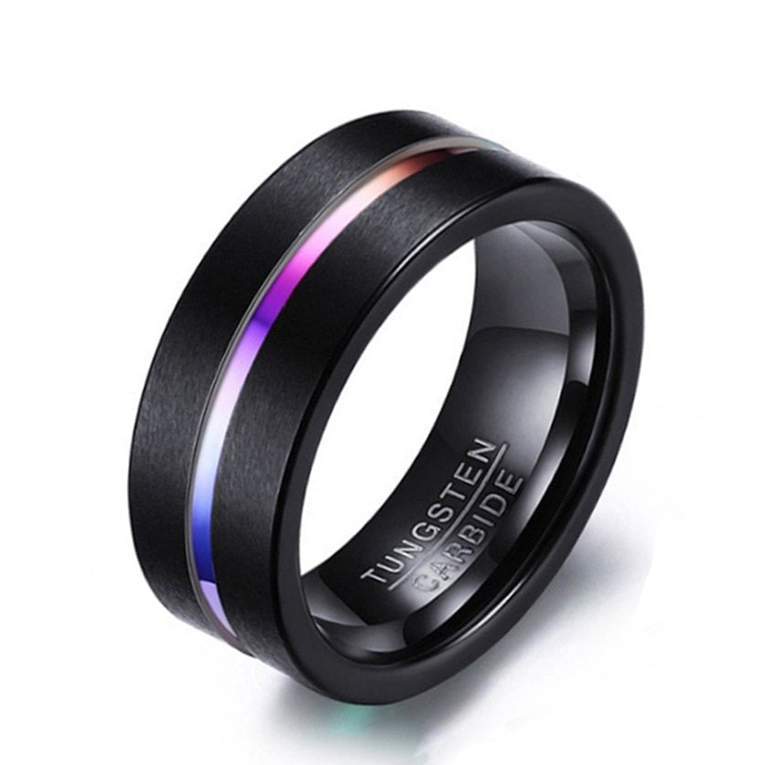 Bague de mariage arc-en-ciel en tungstène pour hommes